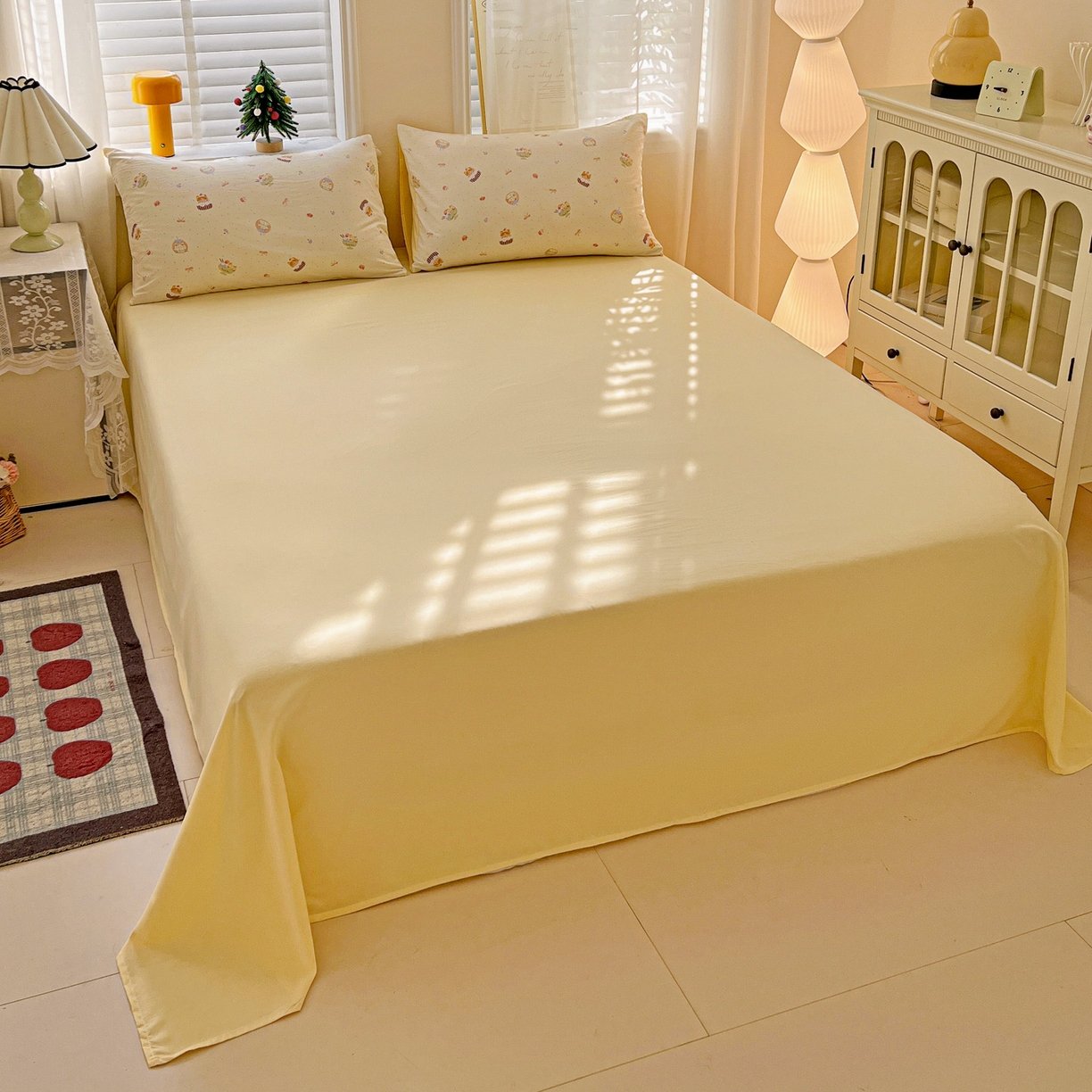 91家纺网 家纺一手货源 找家纺 温眠家纺 2026新款A类古法水洗仿棉云感棉加厚四件套 蛋糕猫咪