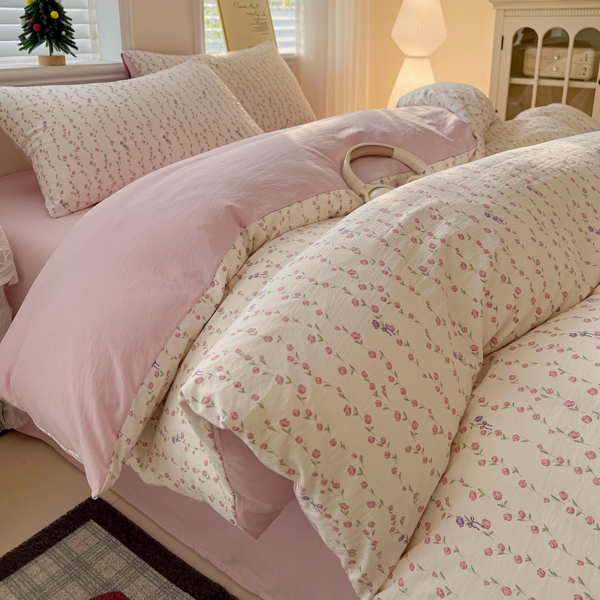 91家纺网 家纺一手货源 找家纺 温眠家纺 2026新款A类古法水洗仿棉云感棉加厚四件套 花梦蔓