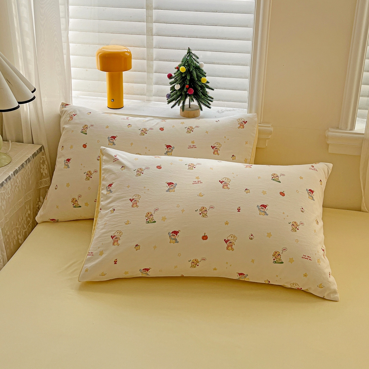 91家纺网 家纺一手货源 找家纺 温眠家纺 2026新款A类古法水洗仿棉云感棉加厚四件套 星星人