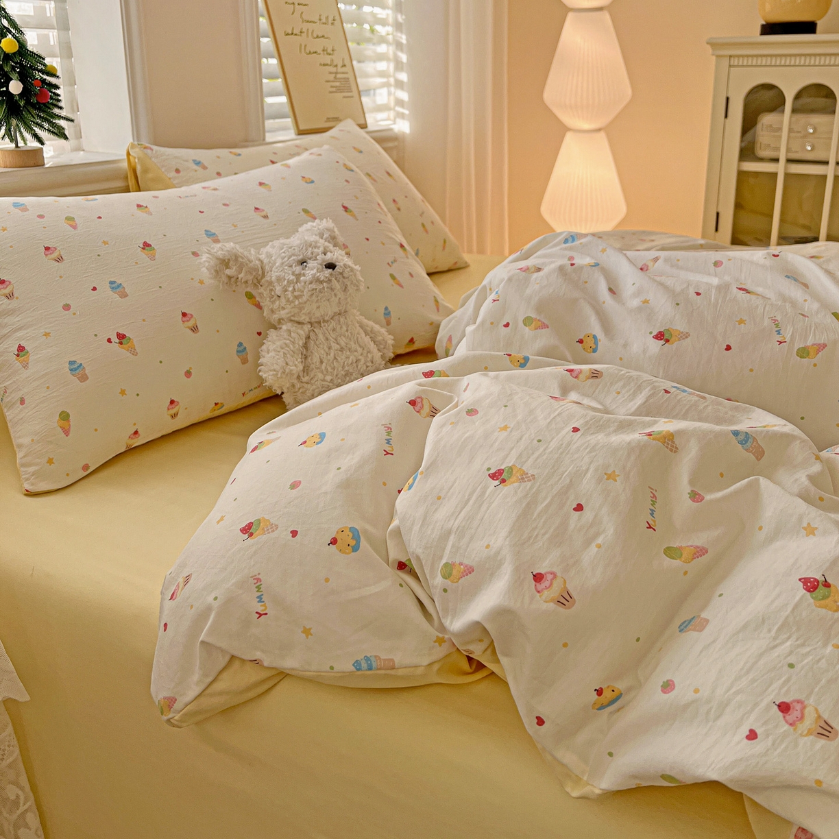 91家纺网 家纺一手货源 找家纺 温眠家纺 2026新款A类古法水洗仿棉云感棉加厚四件套 冰淇淋乐园