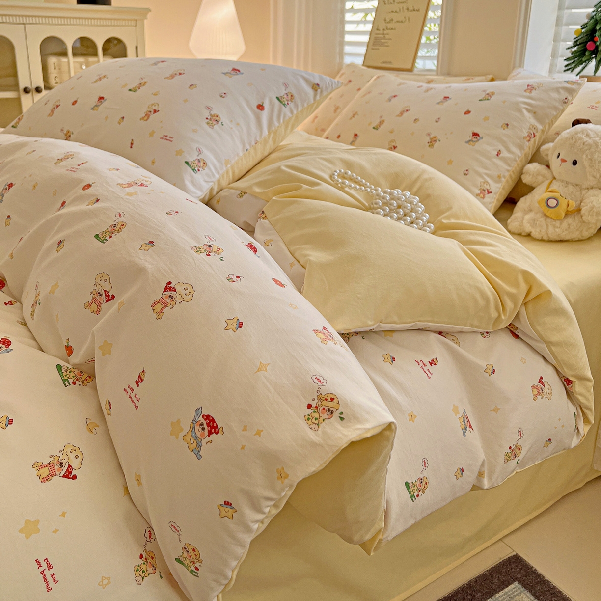 温眠家纺 2026新款A类古法水洗仿棉云感棉加厚四件套 星星人