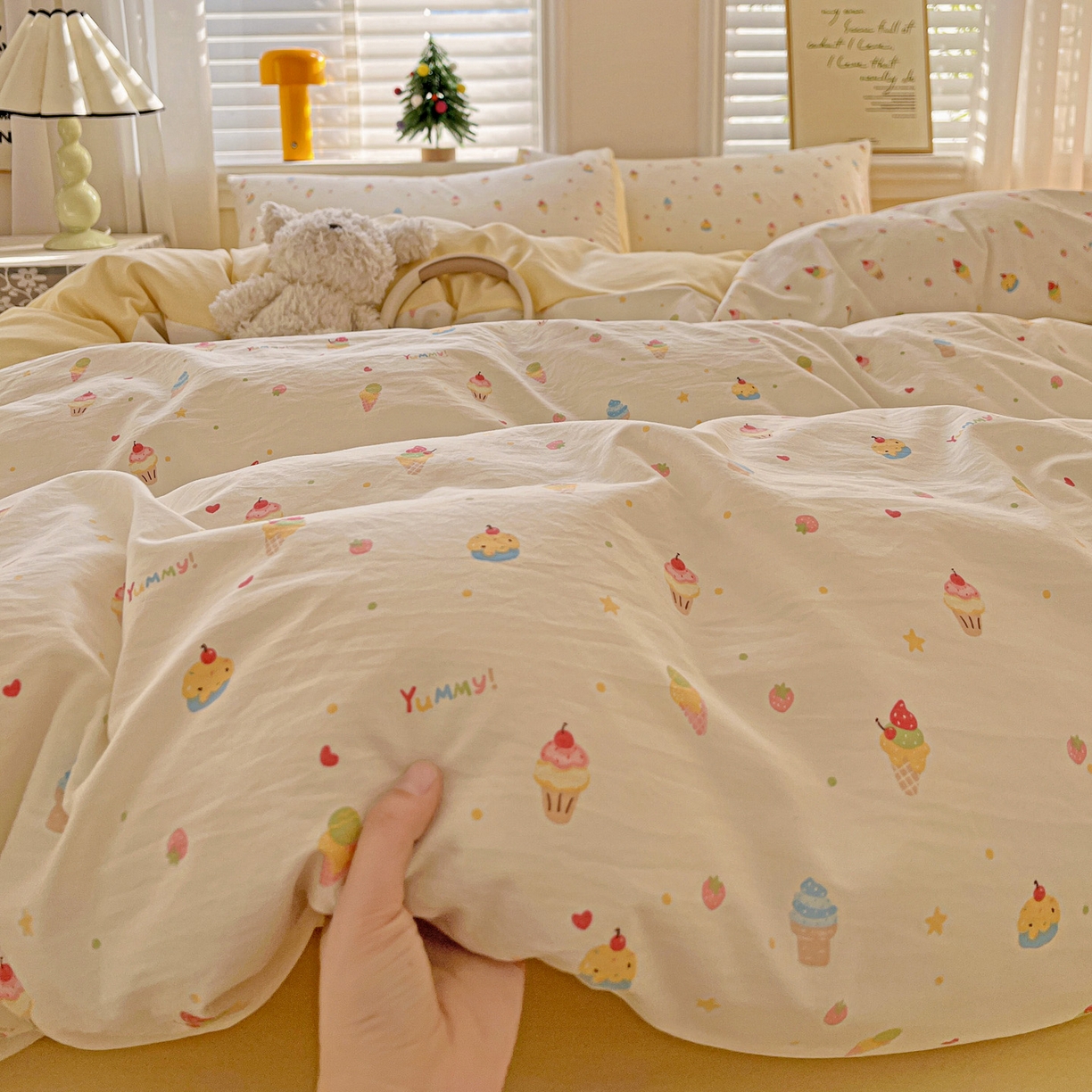 91家纺网 家纺一手货源 找家纺 温眠家纺 2026新款A类古法水洗仿棉云感棉加厚四件套 冰淇淋乐园