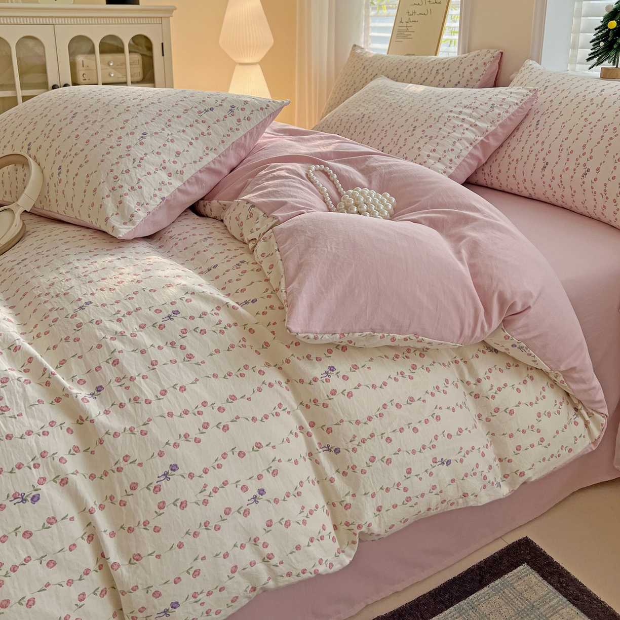 91家纺网 家纺一手货源 找家纺 温眠家纺 2026新款A类古法水洗仿棉云感棉加厚四件套 花梦蔓