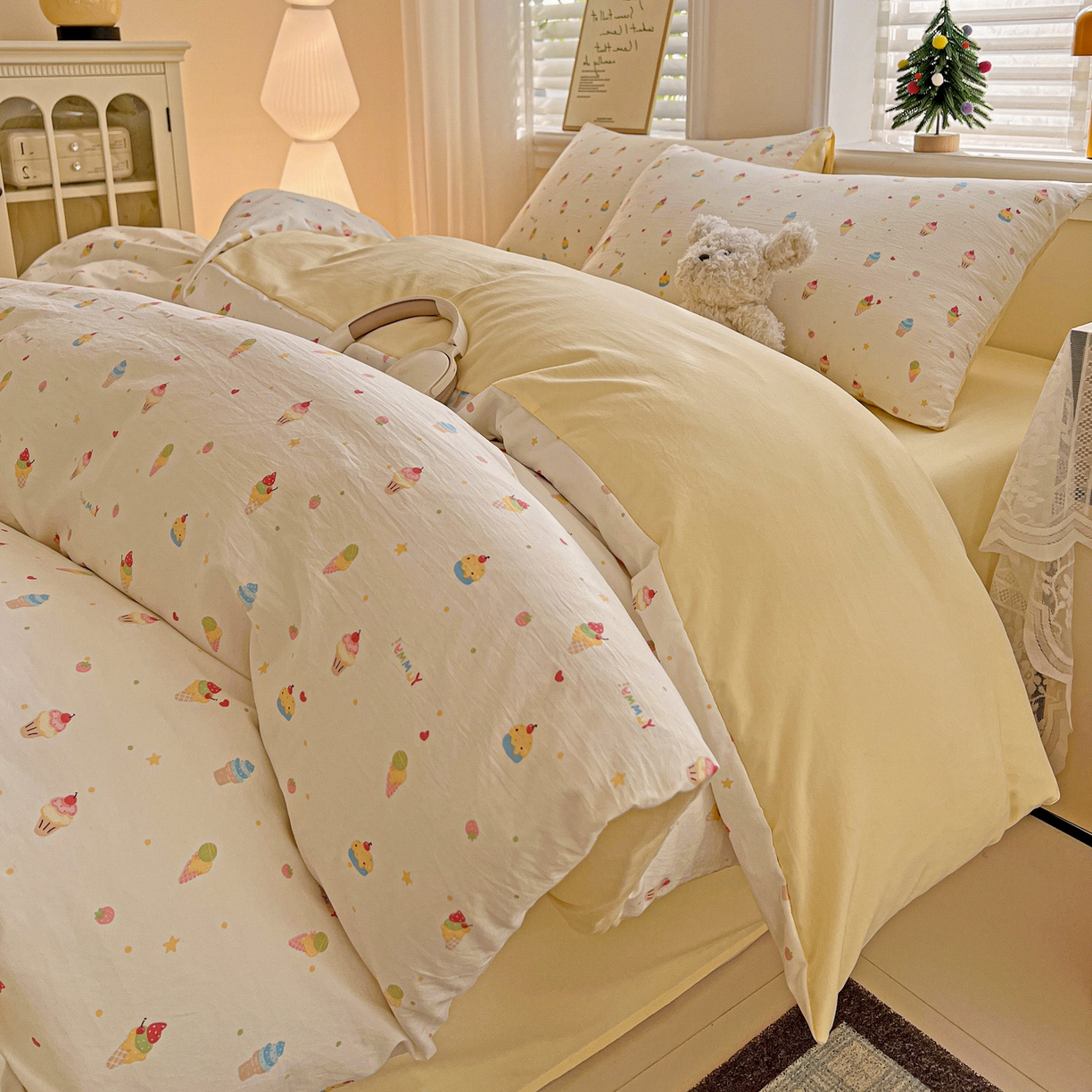 91家纺网 家纺一手货源 找家纺 温眠家纺 2026新款A类古法水洗仿棉云感棉加厚四件套 冰淇淋乐园