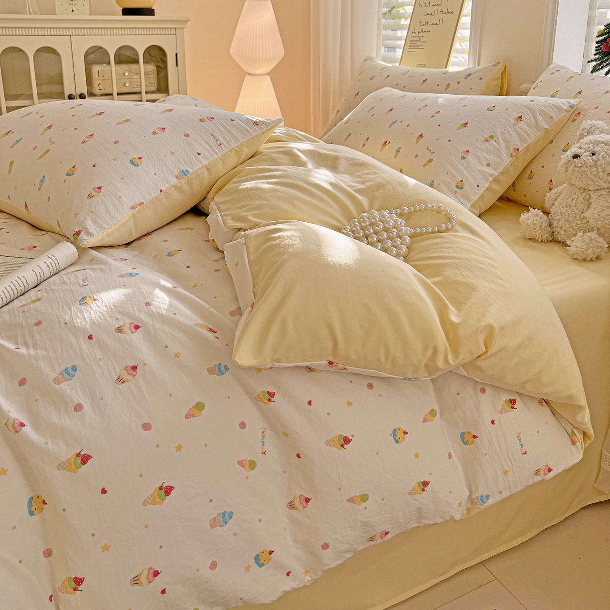 91家纺网 家纺一手货源 找家纺 温眠家纺 2026新款A类古法水洗仿棉云感棉加厚四件套 冰淇淋乐园