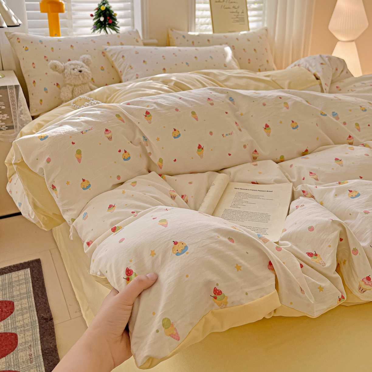 91家纺网 家纺一手货源 找家纺 温眠家纺 2026新款A类古法水洗仿棉云感棉加厚四件套 冰淇淋乐园