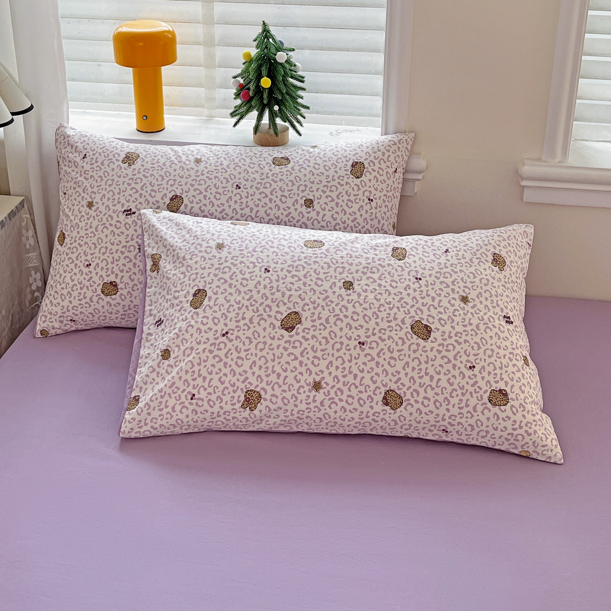 91家纺网 家纺一手货源 找家纺 温眠家纺 2026新款A类古法水洗仿棉云感棉加厚四件套 豹纹猫咪-紫