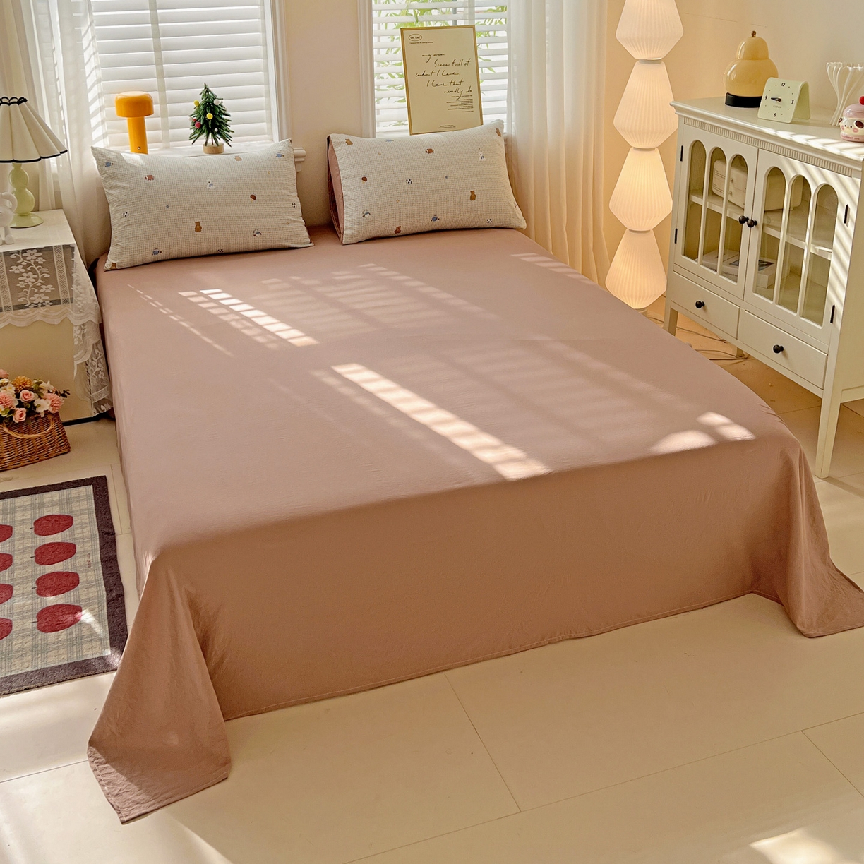 91家纺网 家纺一手货源 找家纺 温眠家纺 2026新款A类古法水洗仿棉云感棉加厚四件套 奶咖小熊