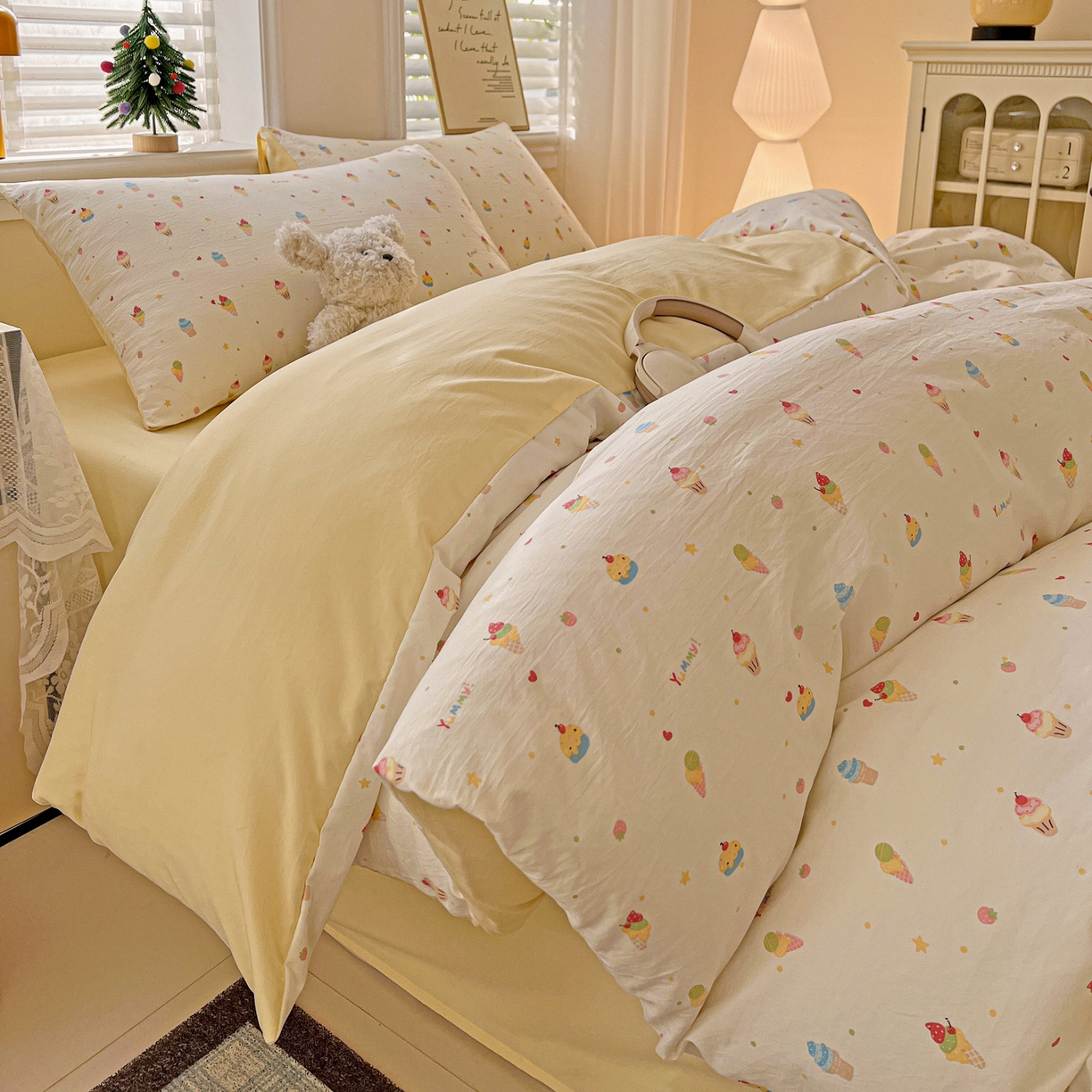 91家纺网 家纺一手货源 找家纺 温眠家纺 2026新款A类古法水洗仿棉云感棉加厚四件套 冰淇淋乐园