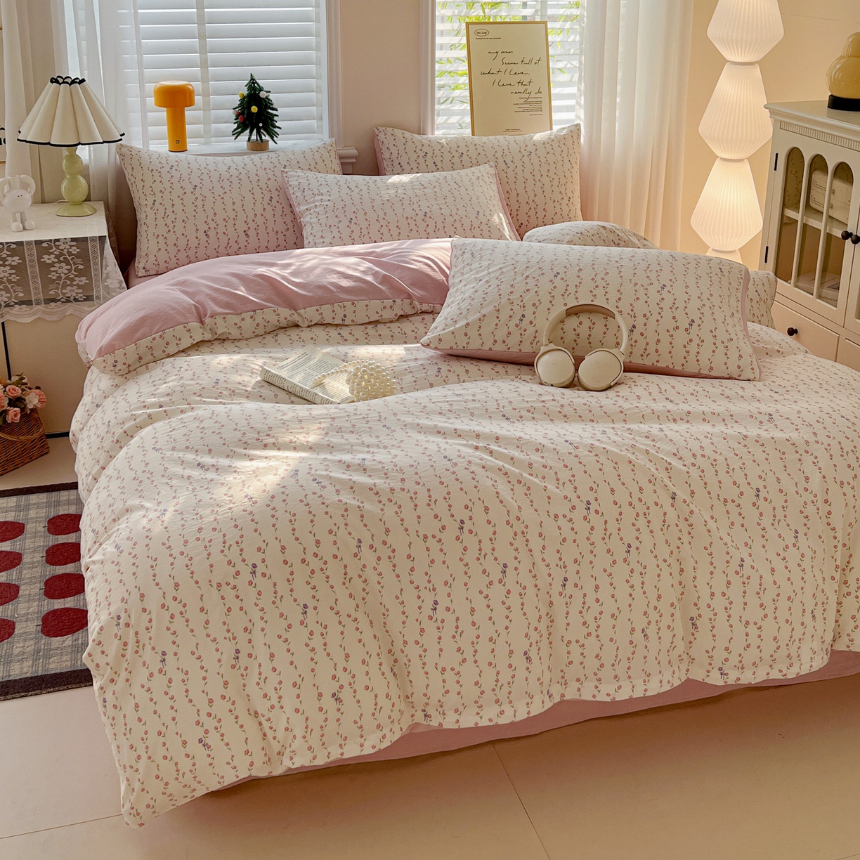 91家纺网 家纺一手货源 找家纺 温眠家纺 2026新款A类古法水洗仿棉云感棉加厚四件套 花梦蔓