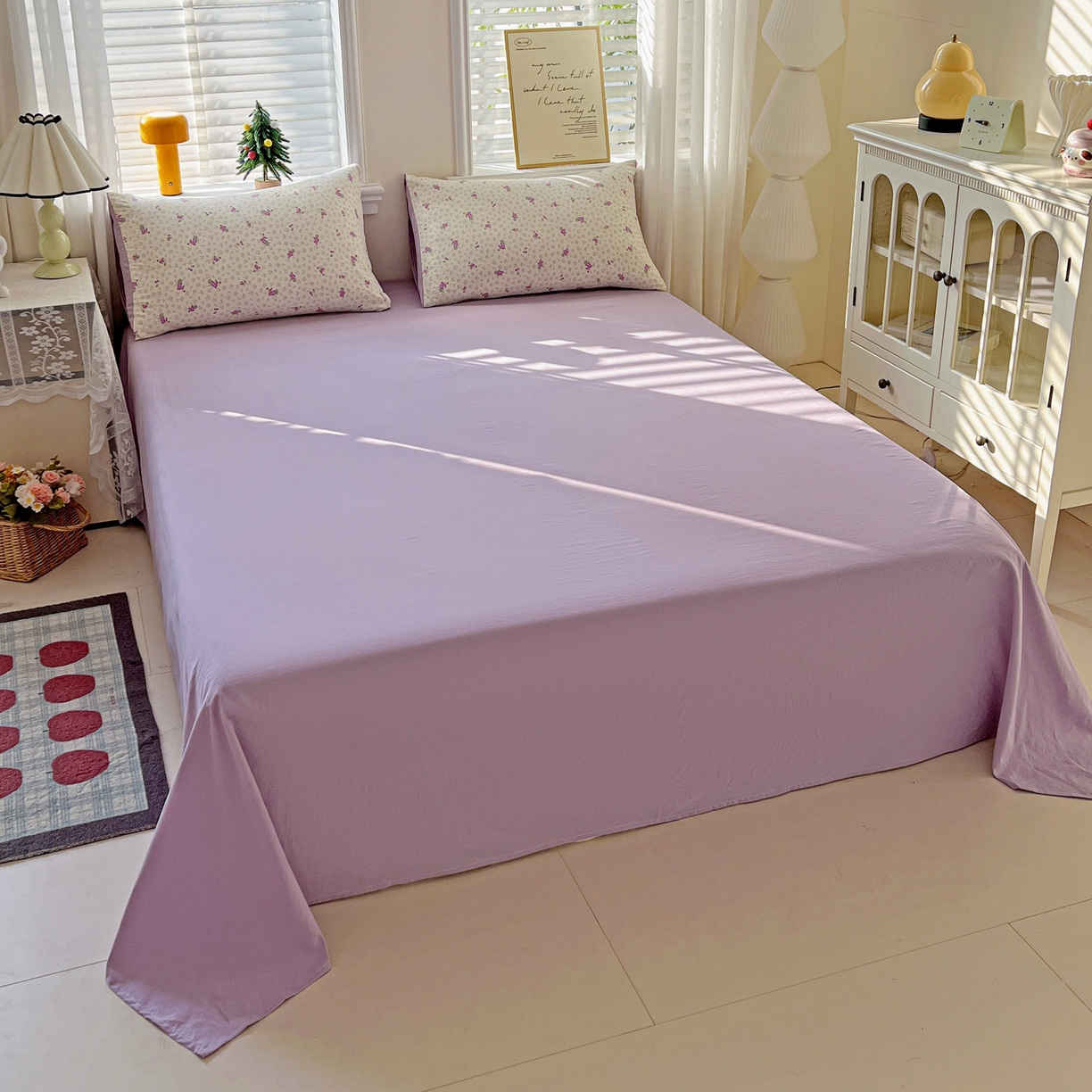 91家纺网 家纺一手货源 找家纺 温眠家纺 2026新款A类古法水洗仿棉云感棉加厚四件套 紫色葡萄