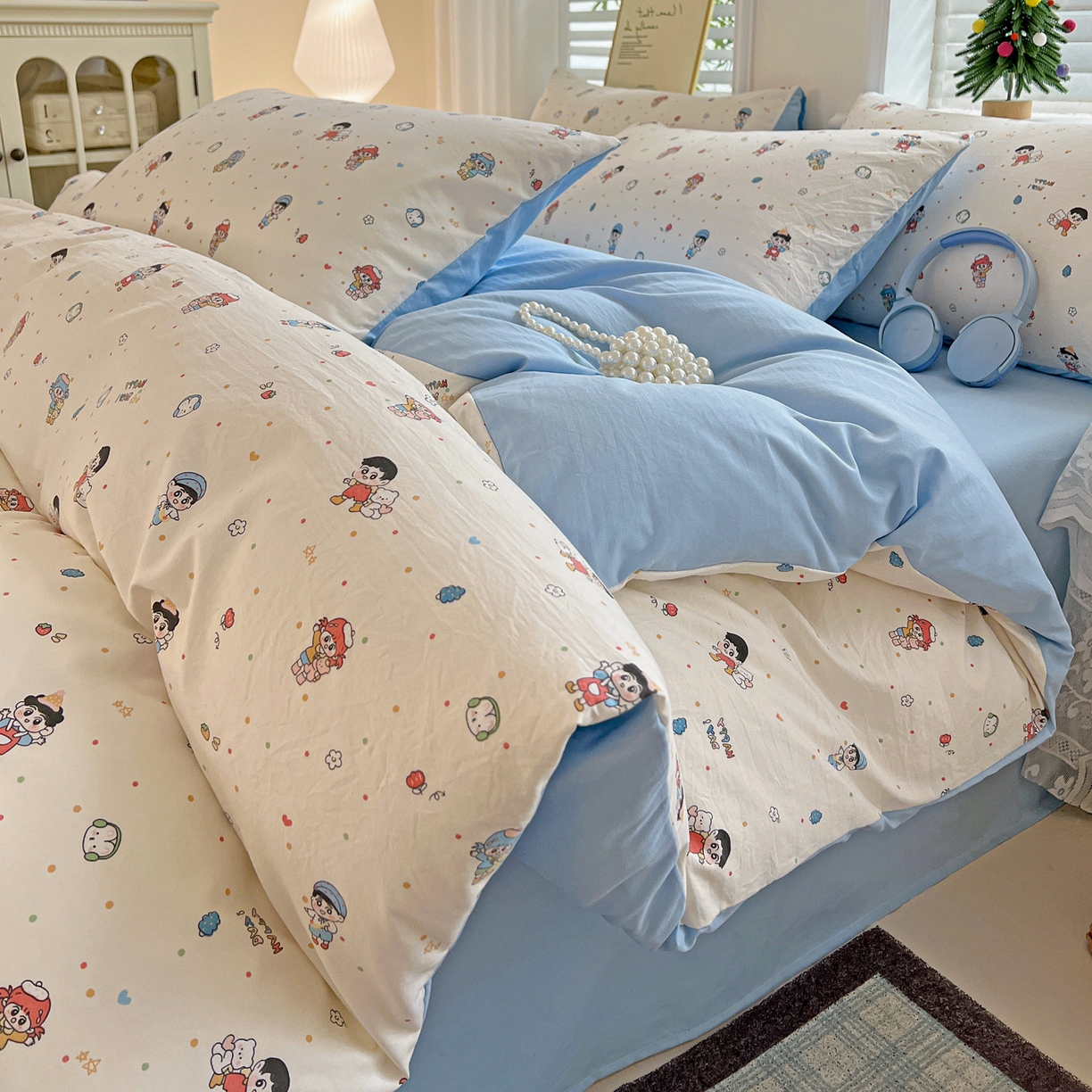 温眠家纺 2026新款A类古法水洗仿棉云感棉加厚四件套 童趣甜日