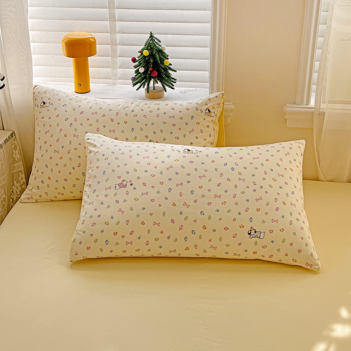 91家纺网 家纺一手货源 找家纺 温眠家纺 2026新款A类古法水洗仿棉云感棉加厚四件套 软芙小狗