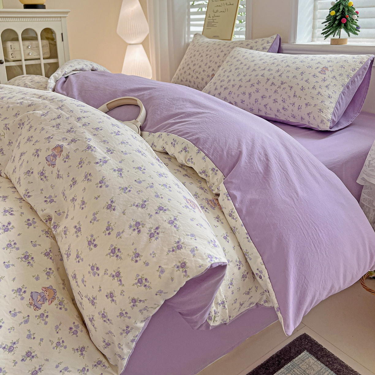 温眠家纺 2026新款A类古法水洗仿棉云感棉加厚四件套 兔子小姐