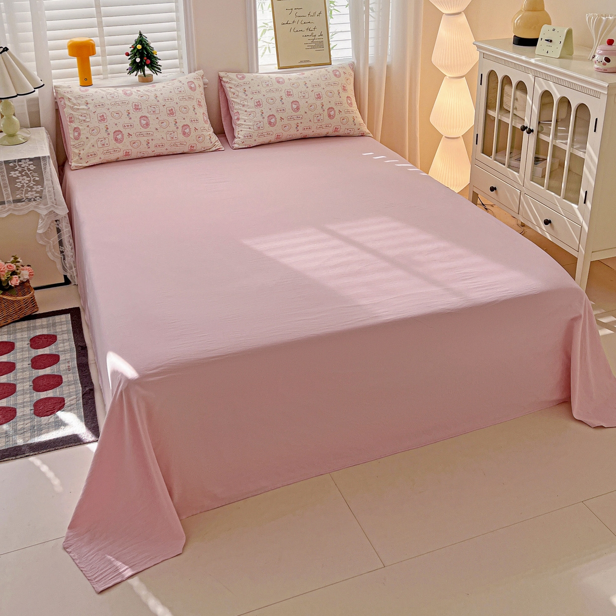 91家纺网 家纺一手货源 找家纺 温眠家纺 2026新款A类古法水洗仿棉云感棉加厚四件套 K蒂猫