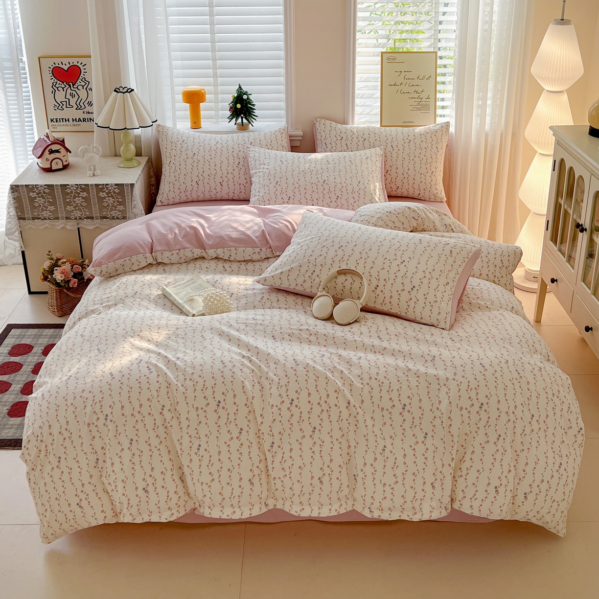 91家纺网 家纺一手货源 找家纺 温眠家纺 2026新款A类古法水洗仿棉云感棉加厚四件套 花梦蔓