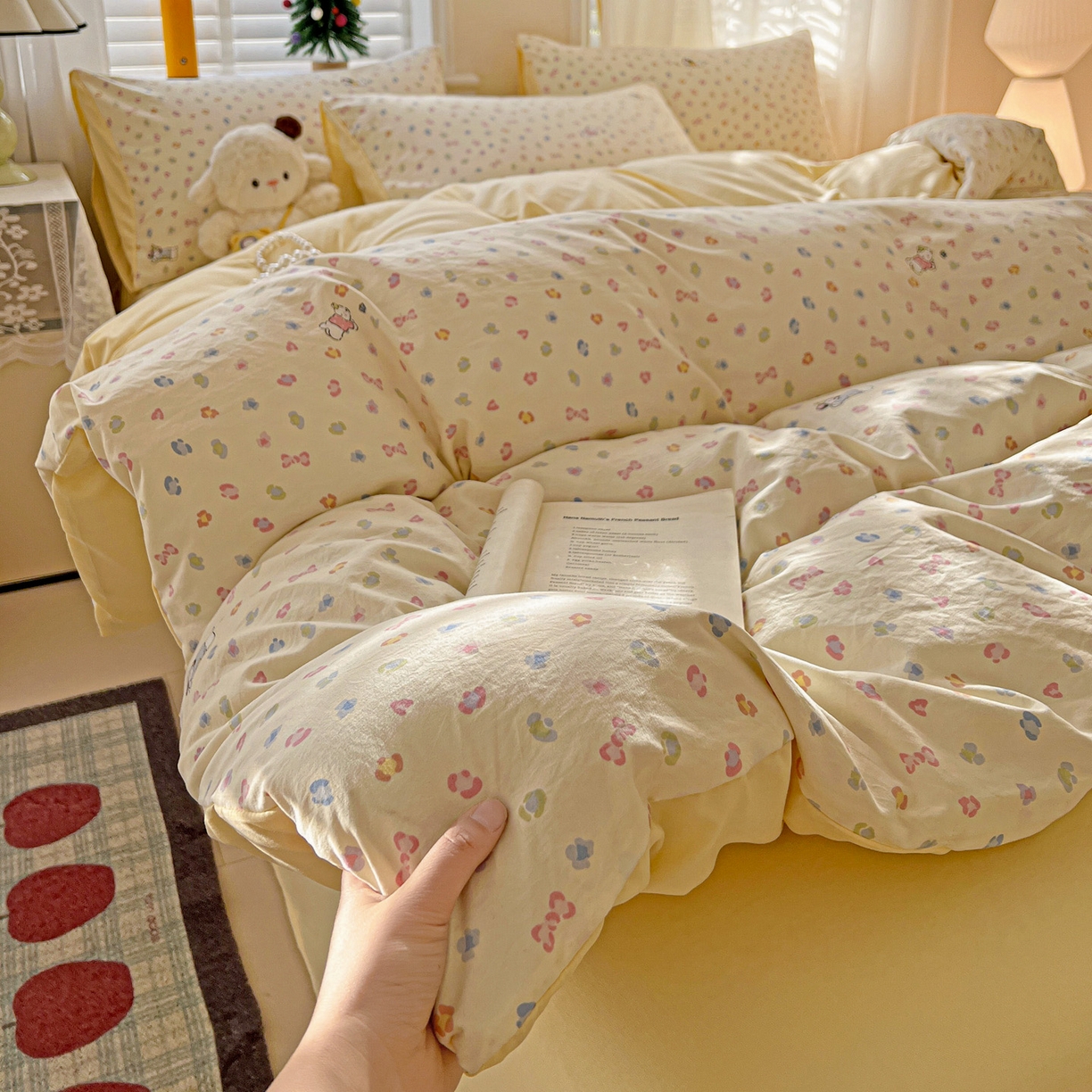 91家纺网 家纺一手货源 找家纺 温眠家纺 2026新款A类古法水洗仿棉云感棉加厚四件套 软芙小狗