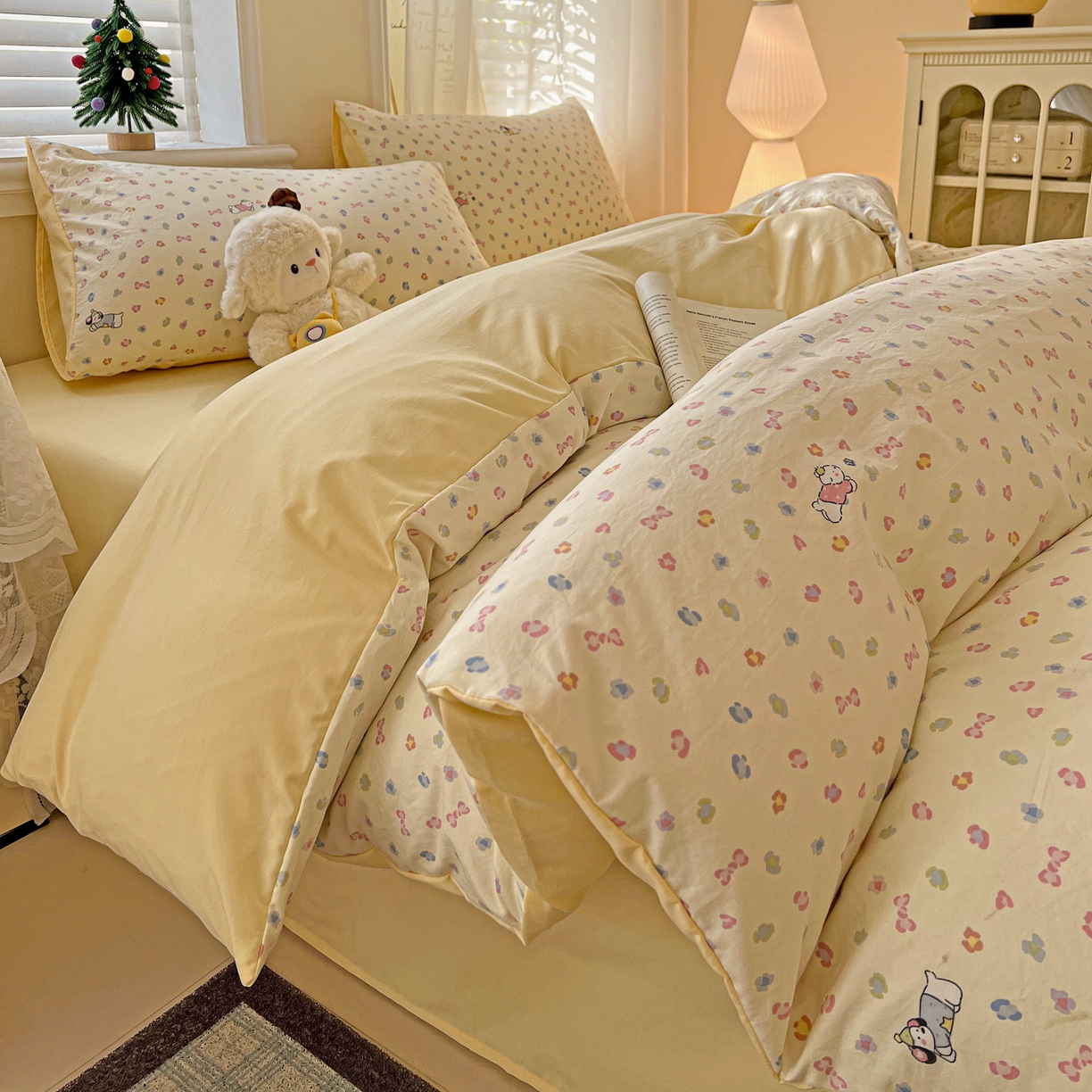 91家纺网 家纺一手货源 找家纺 温眠家纺 2026新款A类古法水洗仿棉云感棉加厚四件套 软芙小狗