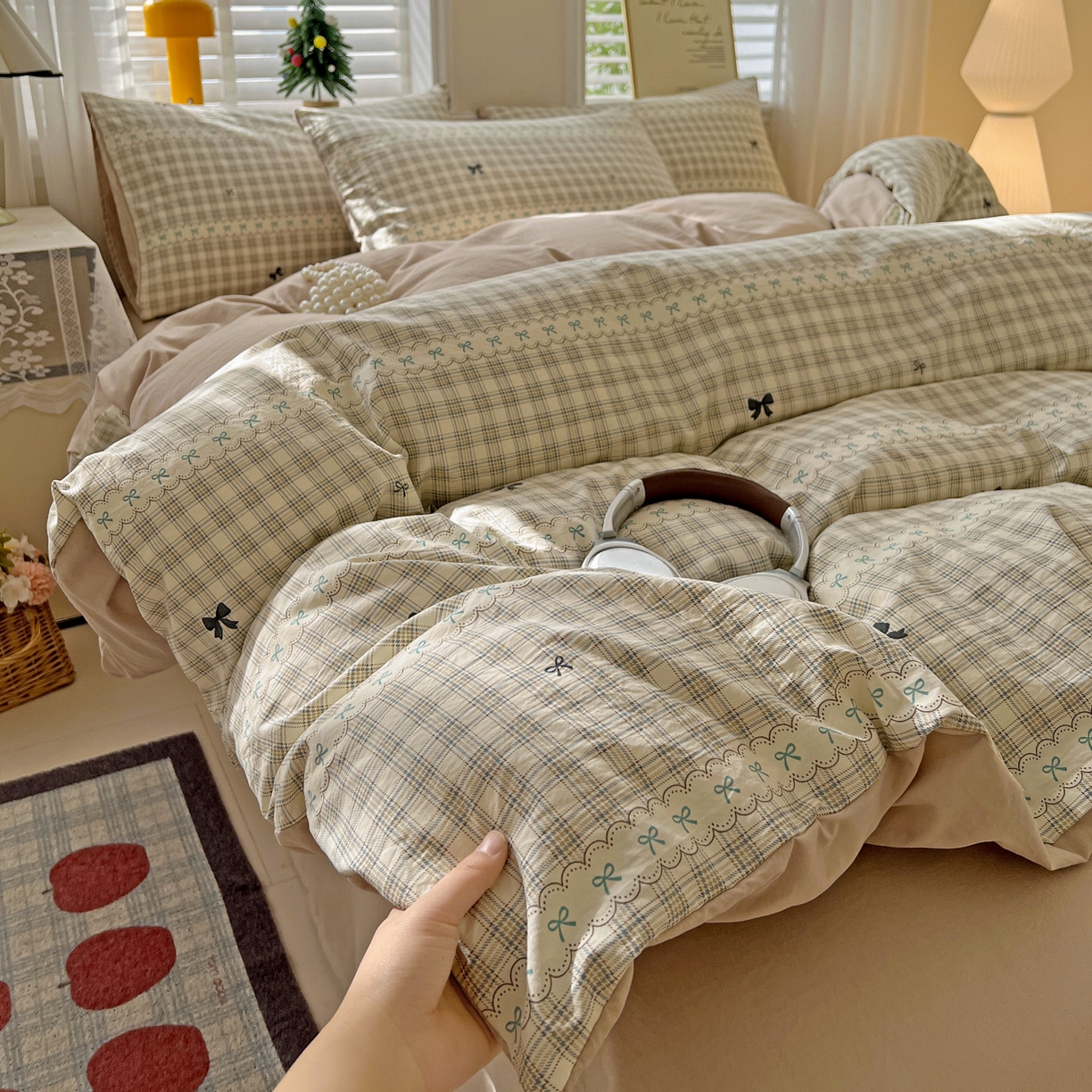 91家纺网 家纺一手货源 找家纺 温眠家纺 2026新款A类古法水洗仿棉云感棉加厚四件套 恋语织物