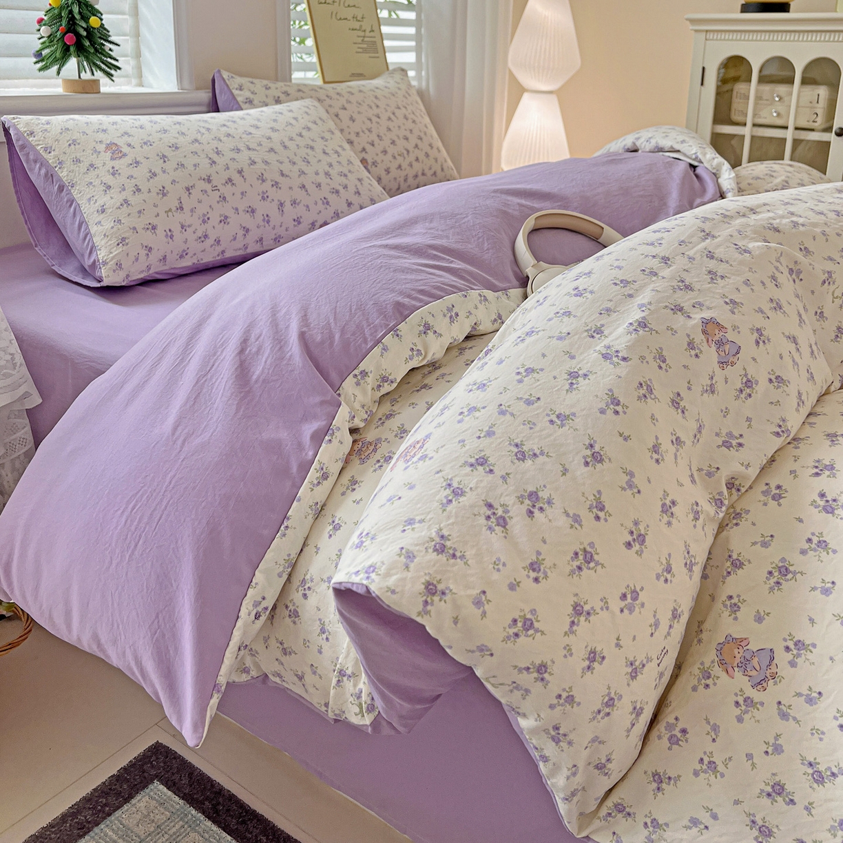 91家纺网 家纺一手货源 找家纺 温眠家纺 2026新款A类古法水洗仿棉云感棉加厚四件套 兔子小姐