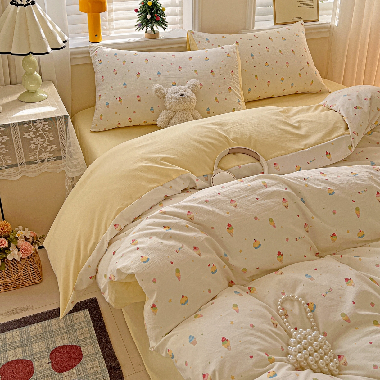 91家纺网 家纺一手货源 找家纺 温眠家纺 2026新款A类古法水洗仿棉云感棉加厚四件套 冰淇淋乐园