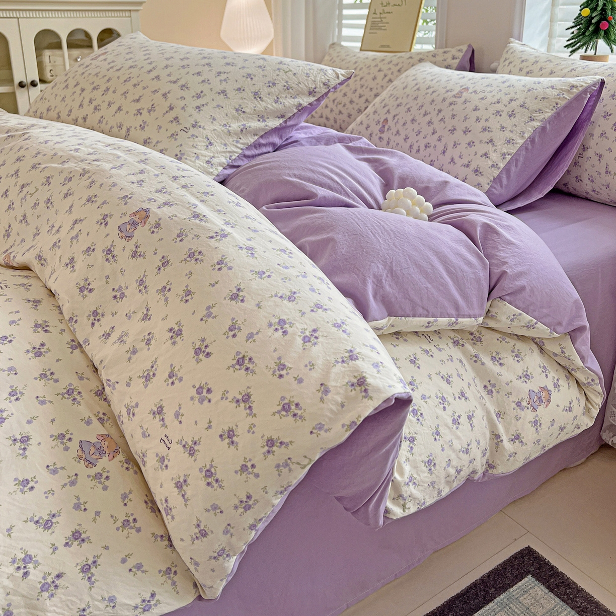 91家纺网 家纺一手货源 找家纺 温眠家纺 2026新款A类古法水洗仿棉云感棉加厚四件套 兔子小姐