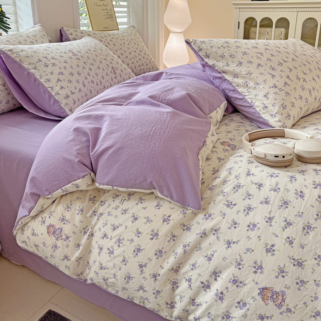 91家纺网 家纺一手货源 找家纺 温眠家纺 2026新款A类古法水洗仿棉云感棉加厚四件套 兔子小姐