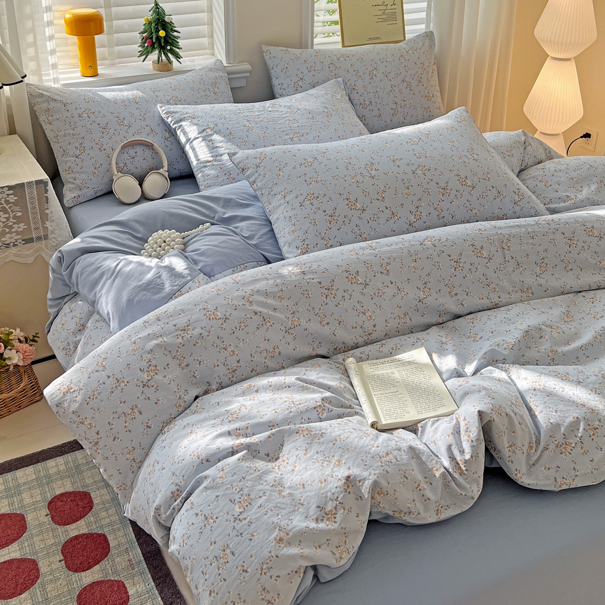 91家纺网 家纺一手货源 找家纺 温眠家纺 2026新款A类古法水洗仿棉云感棉加厚四件套 海棠碎影