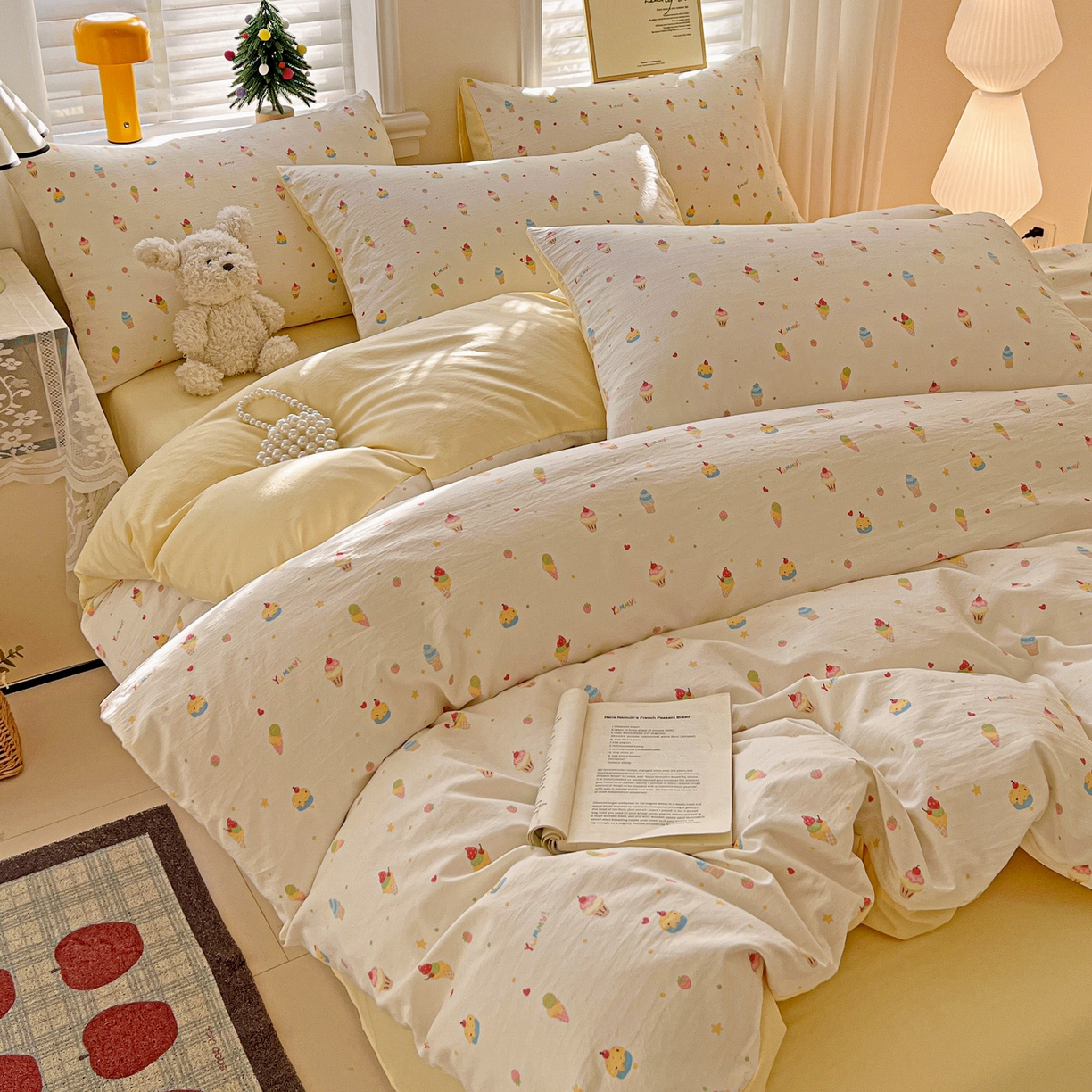 91家纺网 家纺一手货源 找家纺 温眠家纺 2026新款A类古法水洗仿棉云感棉加厚四件套 冰淇淋乐园