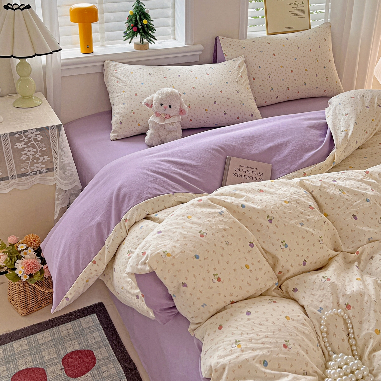 91家纺网 家纺一手货源 找家纺 温眠家纺 2026新款A类古法水洗仿棉云感棉加厚四件套 草莓密语