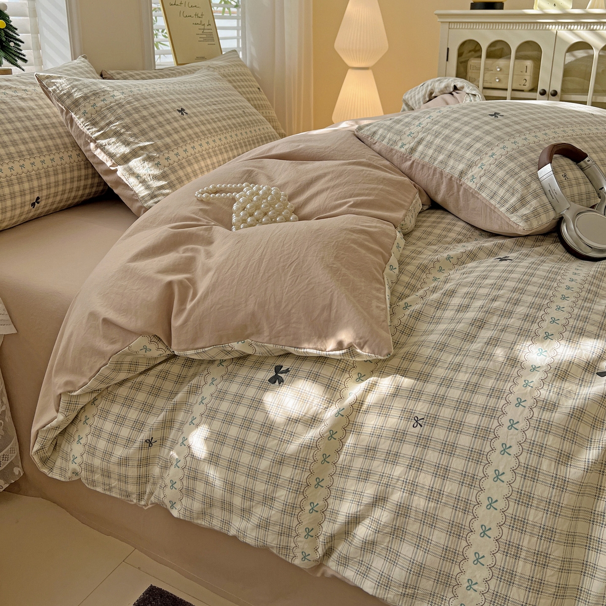 91家纺网 家纺一手货源 找家纺 温眠家纺 2026新款A类古法水洗仿棉云感棉加厚四件套 恋语织物