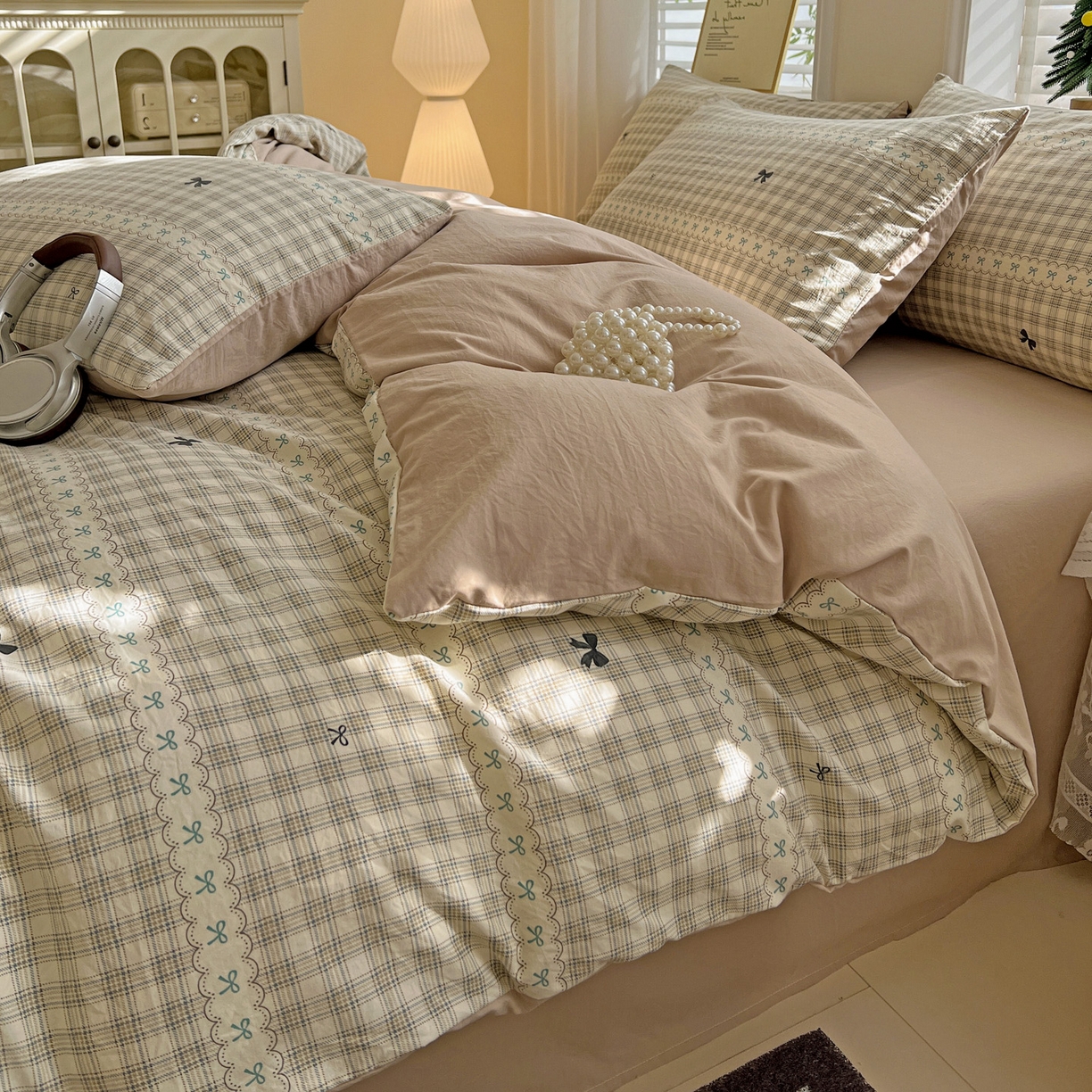 91家纺网 家纺一手货源 找家纺 温眠家纺 2026新款A类古法水洗仿棉云感棉加厚四件套 恋语织物