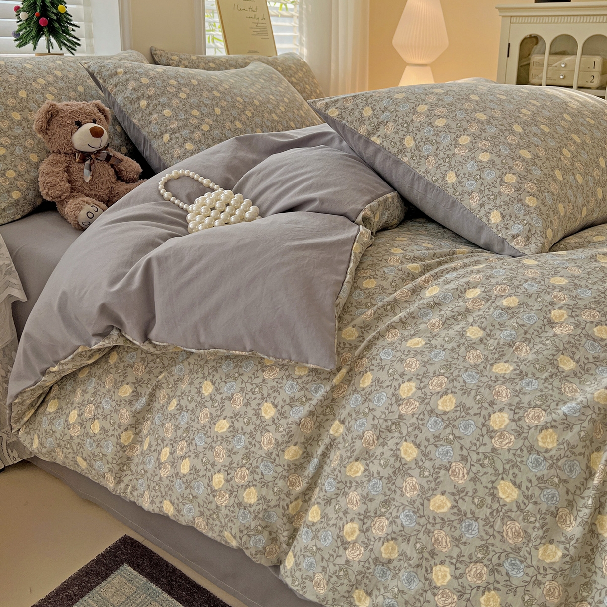 91家纺网 家纺一手货源 找家纺 温眠家纺 2026新款A类古法水洗仿棉云感棉加厚四件套 花悦梦境