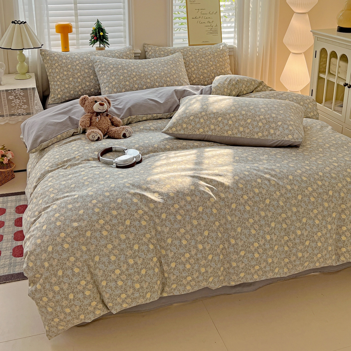 91家纺网 家纺一手货源 找家纺 温眠家纺 2026新款A类古法水洗仿棉云感棉加厚四件套 花悦梦境