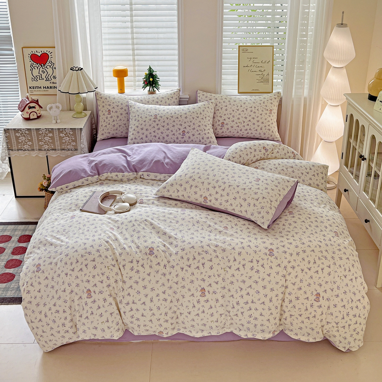 91家纺网 家纺一手货源 找家纺 温眠家纺 2026新款A类古法水洗仿棉云感棉加厚四件套 兔子小姐