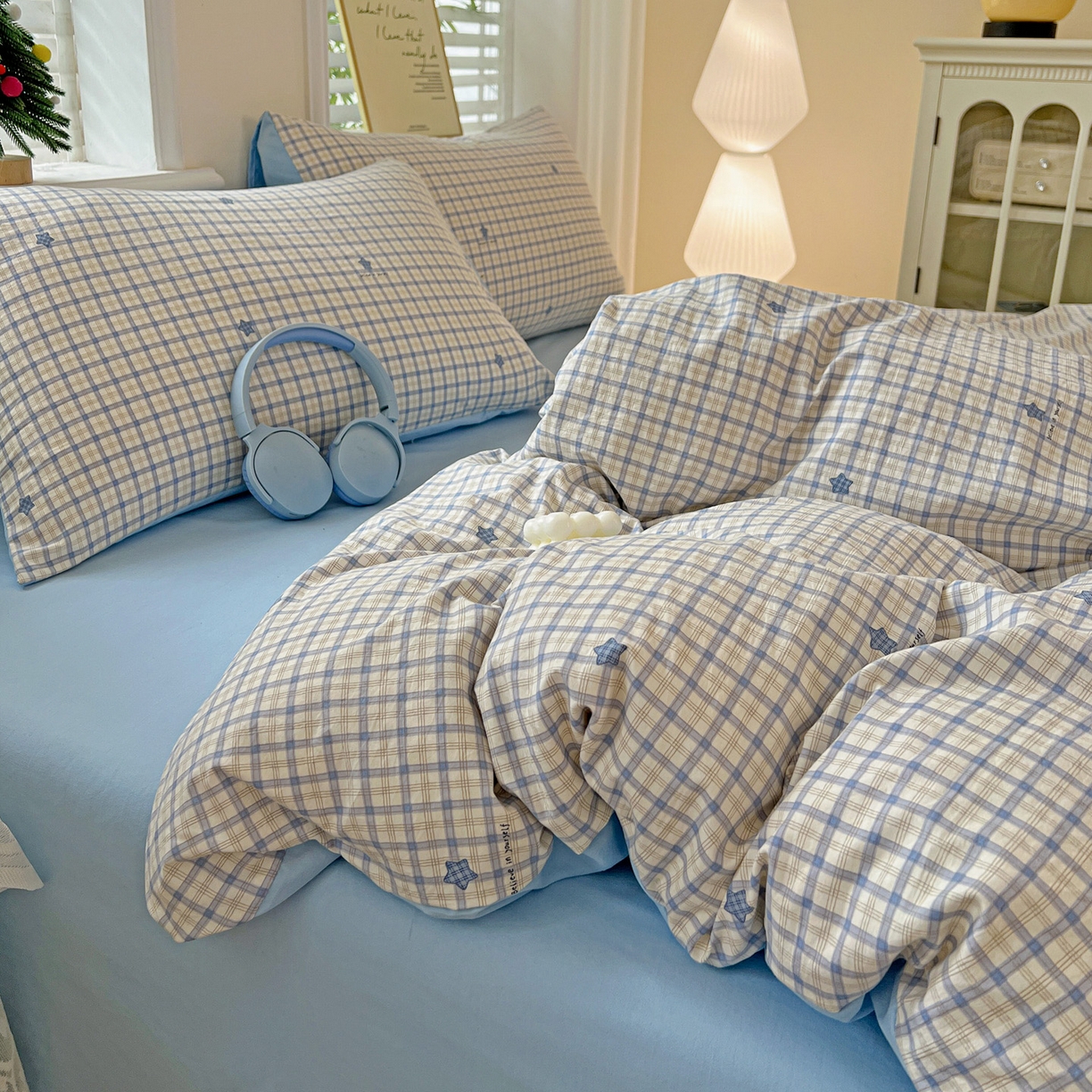 91家纺网 家纺一手货源 找家纺 温眠家纺 2026新款A类古法水洗仿棉云感棉加厚四件套 愿落星河