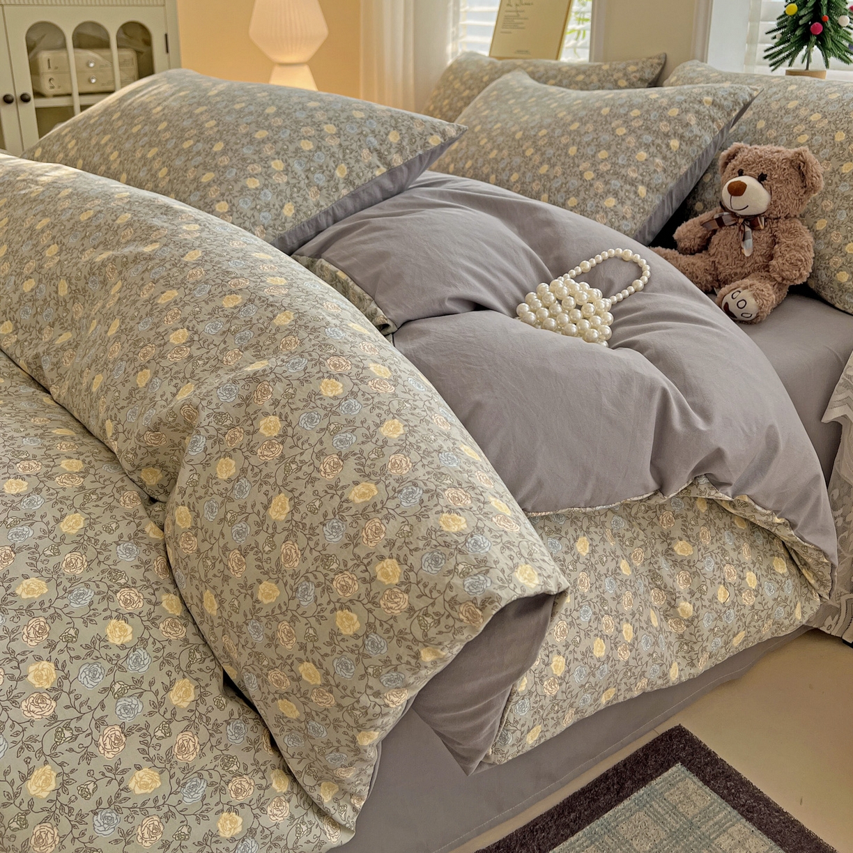 温眠家纺 2026新款A类古法水洗仿棉云感棉加厚四件套 花悦梦境