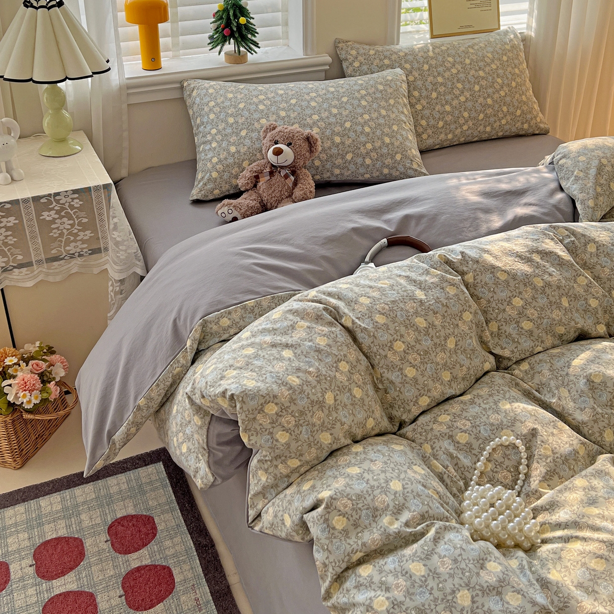 91家纺网 家纺一手货源 找家纺 温眠家纺 2026新款A类古法水洗仿棉云感棉加厚四件套 花悦梦境