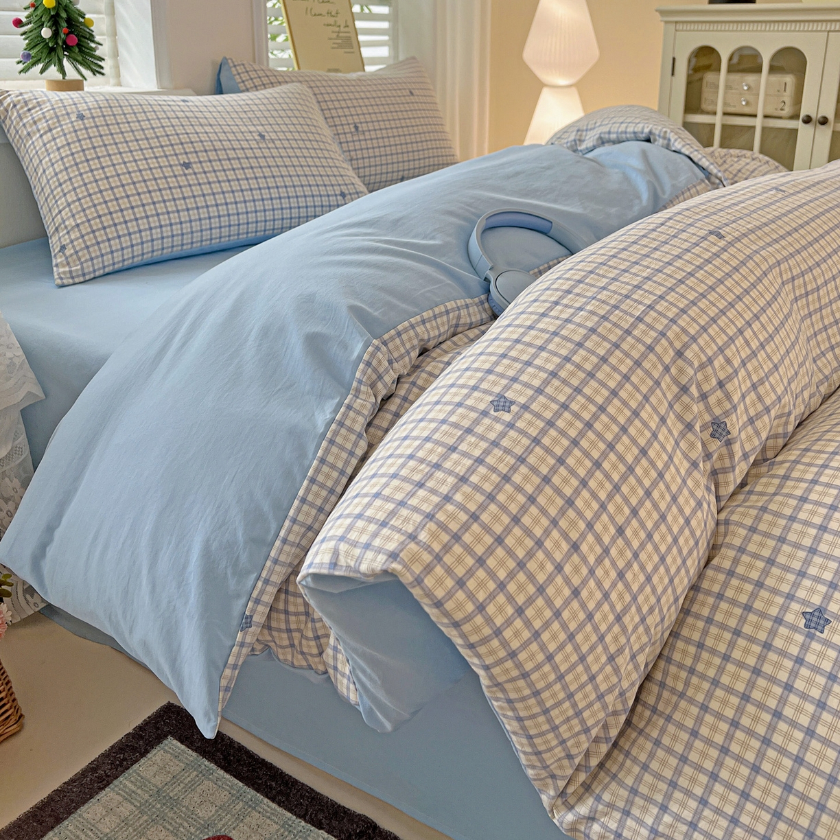 91家纺网 家纺一手货源 找家纺 温眠家纺 2026新款A类古法水洗仿棉云感棉加厚四件套 愿落星河