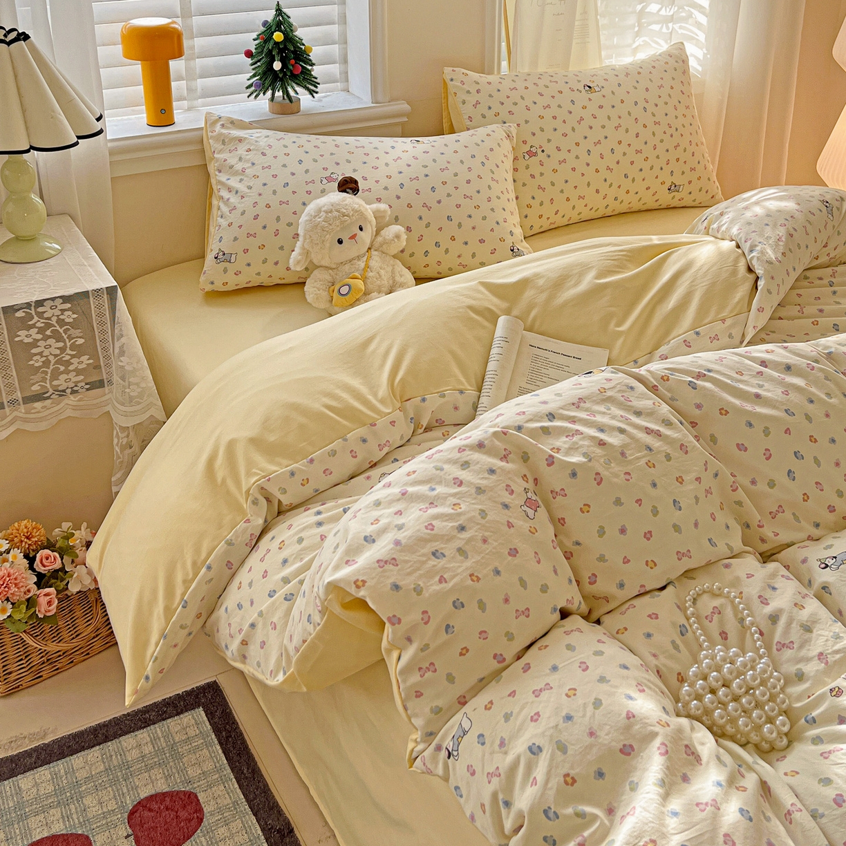 91家纺网 家纺一手货源 找家纺 温眠家纺 2026新款A类古法水洗仿棉云感棉加厚四件套 软芙小狗