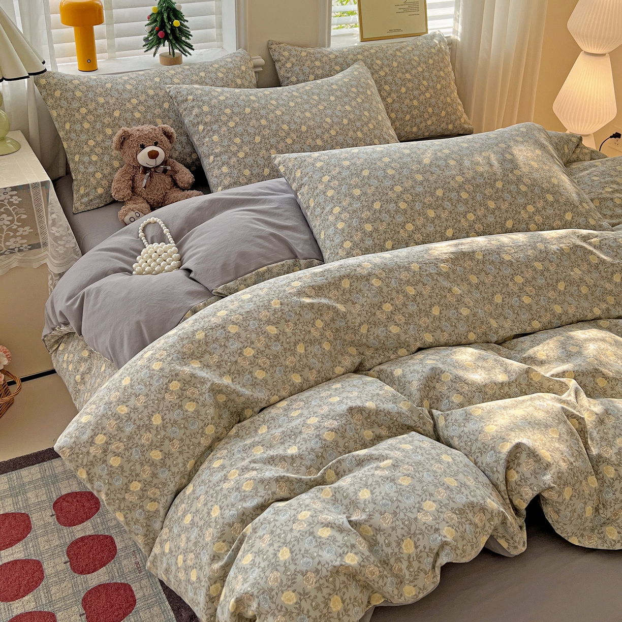 91家纺网 家纺一手货源 找家纺 温眠家纺 2026新款A类古法水洗仿棉云感棉加厚四件套 花悦梦境