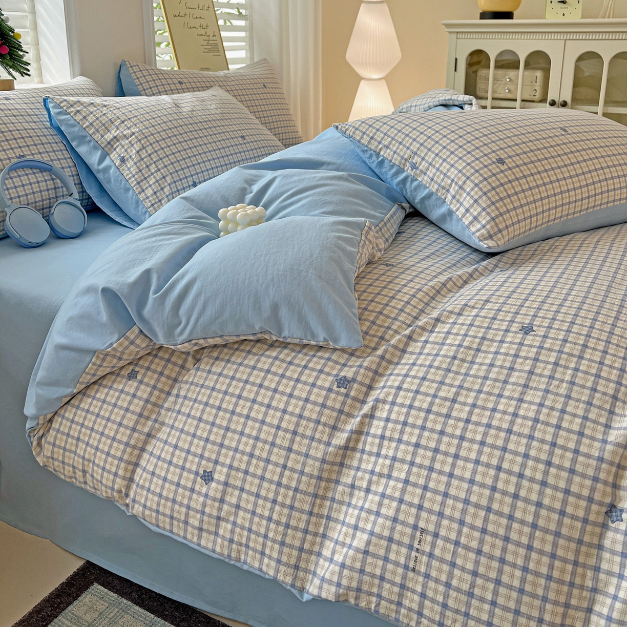 91家纺网 家纺一手货源 找家纺 温眠家纺 2026新款A类古法水洗仿棉云感棉加厚四件套 愿落星河