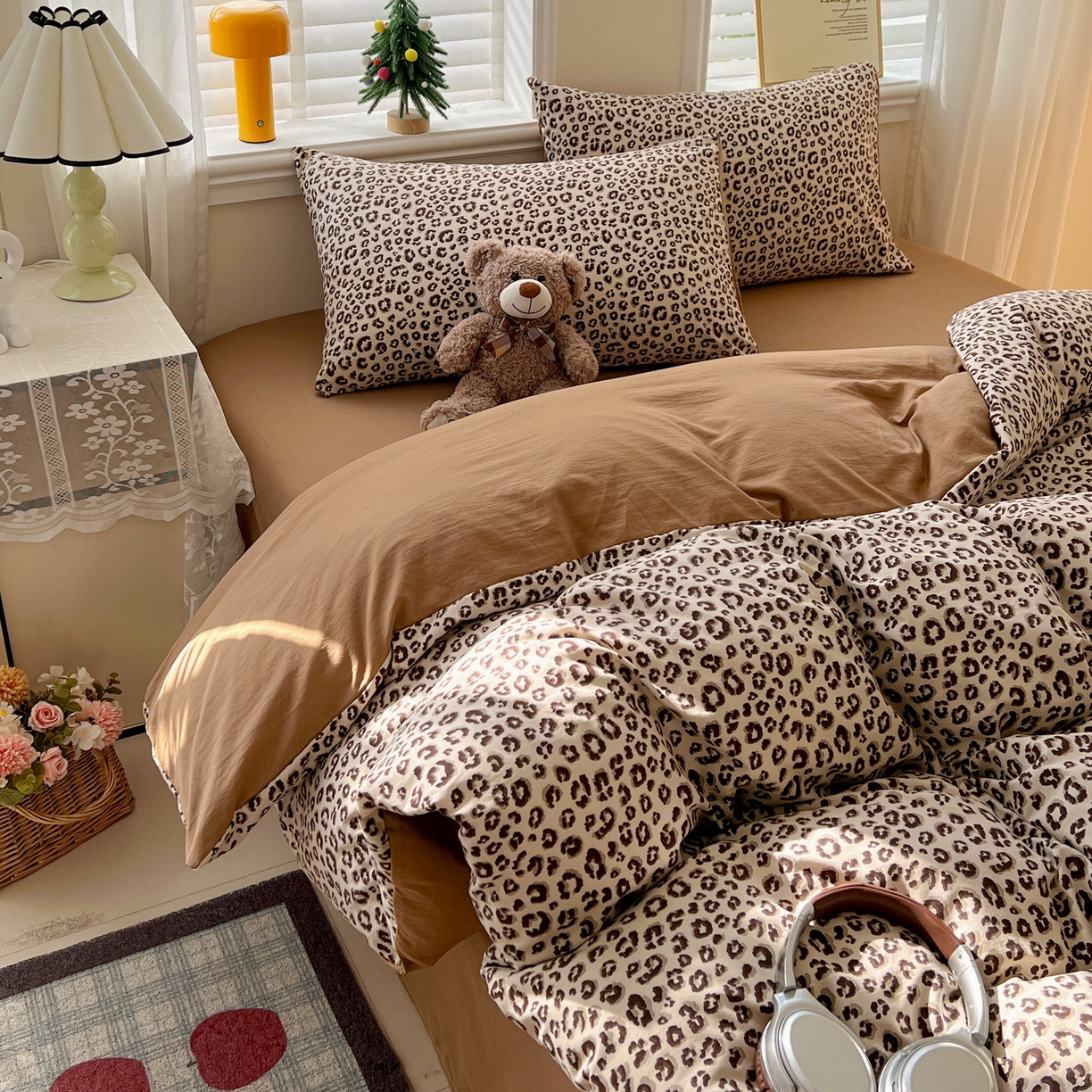 91家纺网 家纺一手货源 找家纺 温眠家纺 2026新款A类古法水洗仿棉云感棉加厚四件套 豹纹