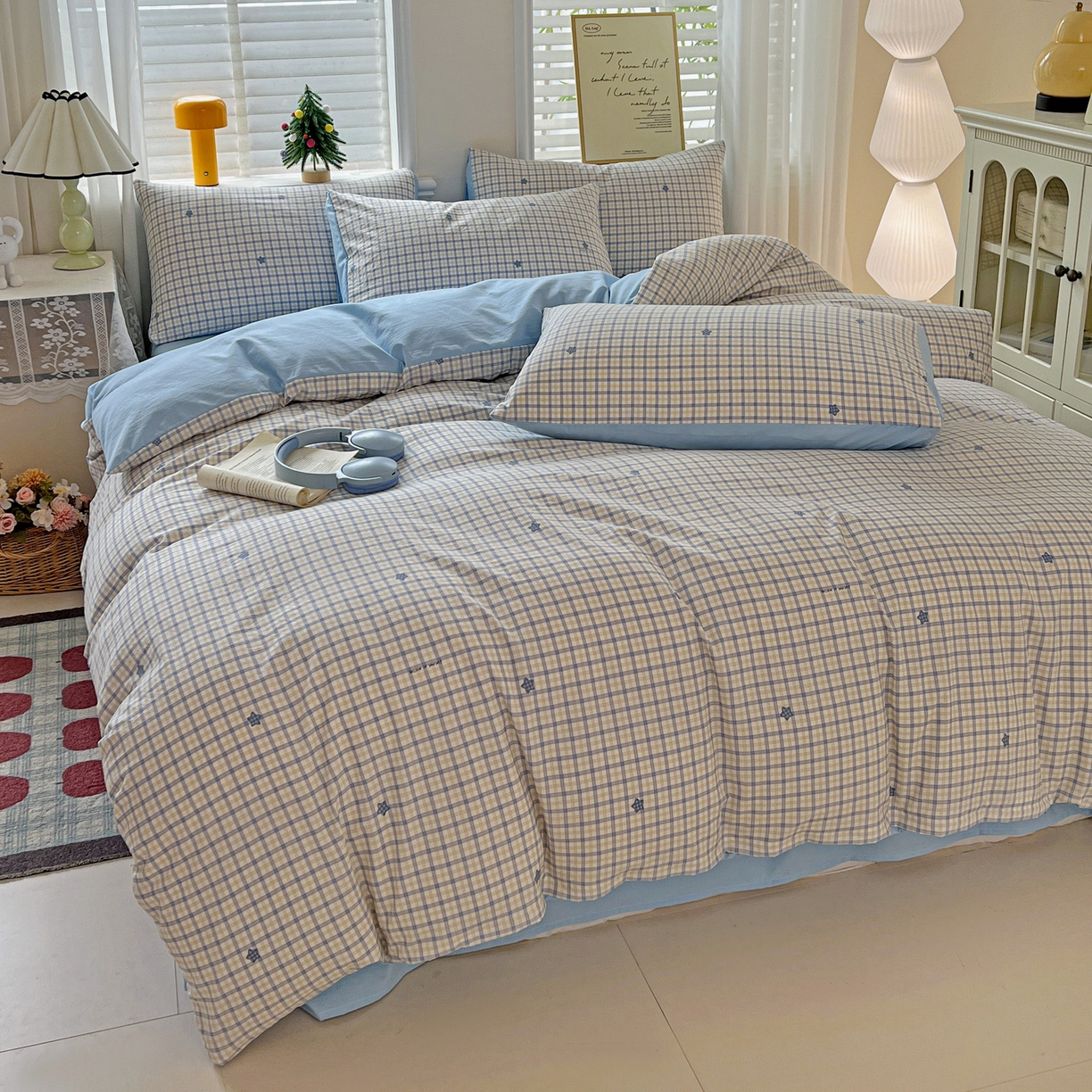 91家纺网 家纺一手货源 找家纺 温眠家纺 2026新款A类古法水洗仿棉云感棉加厚四件套 愿落星河