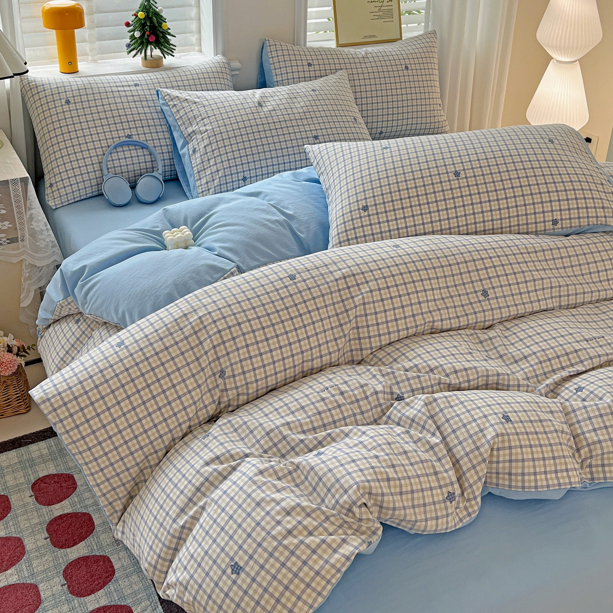 91家纺网 家纺一手货源 找家纺 温眠家纺 2026新款A类古法水洗仿棉云感棉加厚四件套 愿落星河