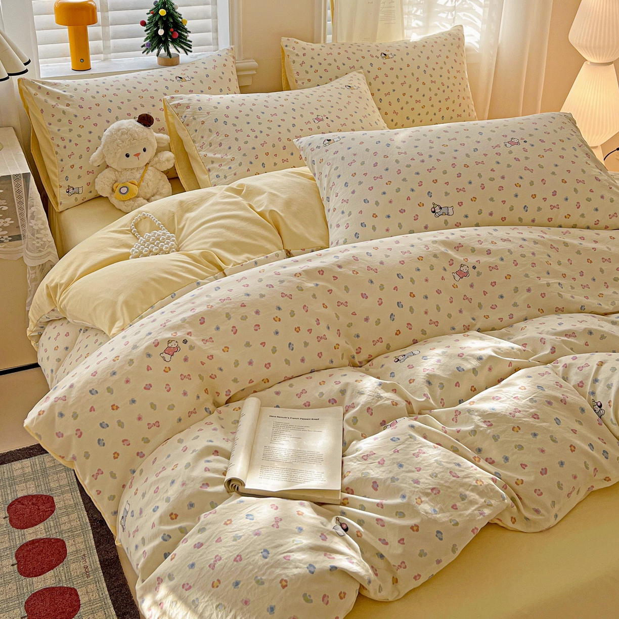 91家纺网 家纺一手货源 找家纺 温眠家纺 2026新款A类古法水洗仿棉云感棉加厚四件套 软芙小狗