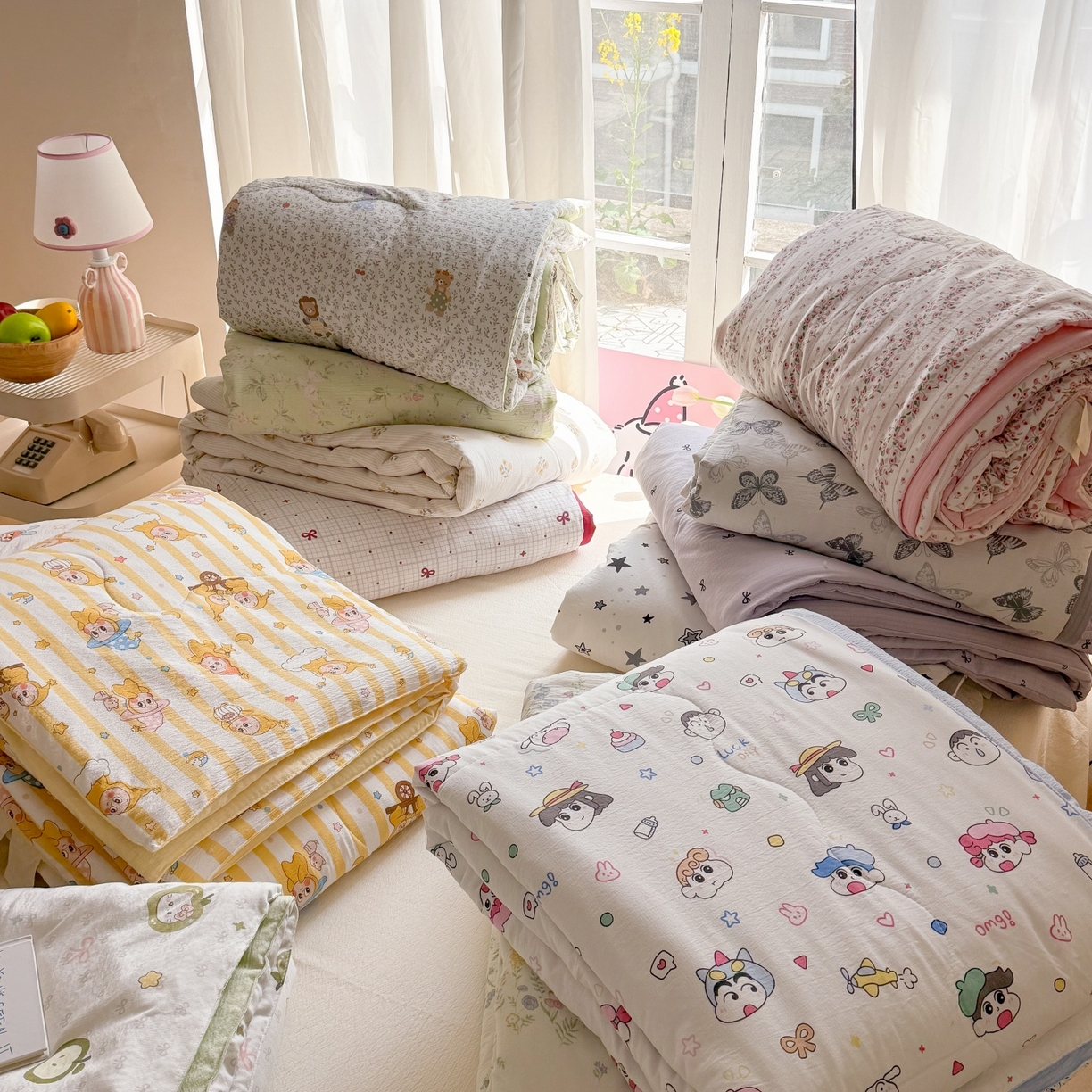 91家纺网 家纺一手货源 找家纺 （总）温眠家纺 2026新款针织泡芙双层纱夏被四件套