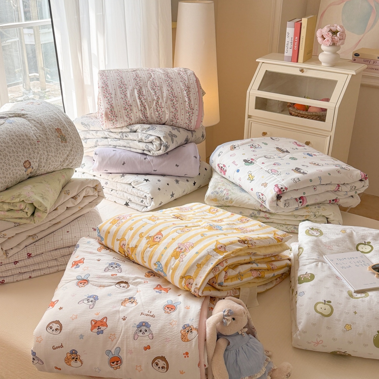 91家纺网 家纺一手货源 找家纺 （总）温眠家纺 2026新款针织泡芙双层纱夏被四件套