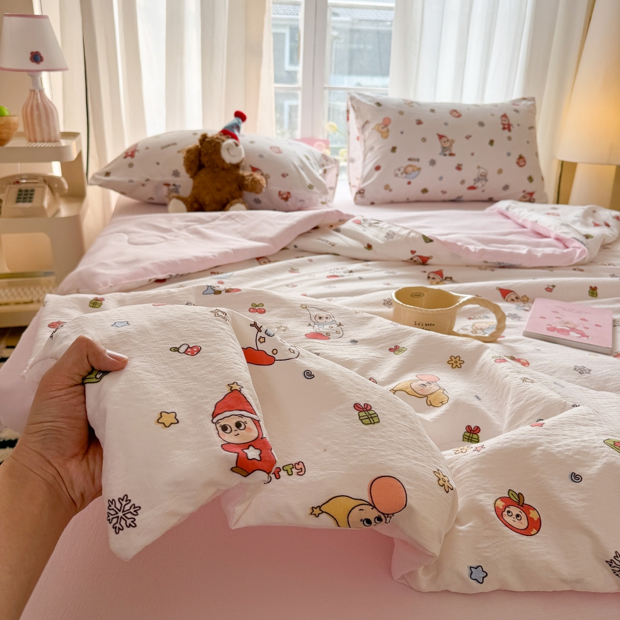 91家纺网 家纺一手货源 找家纺 温眠家纺 2026新款针织泡芙双层纱夏被四件套 礼物盒