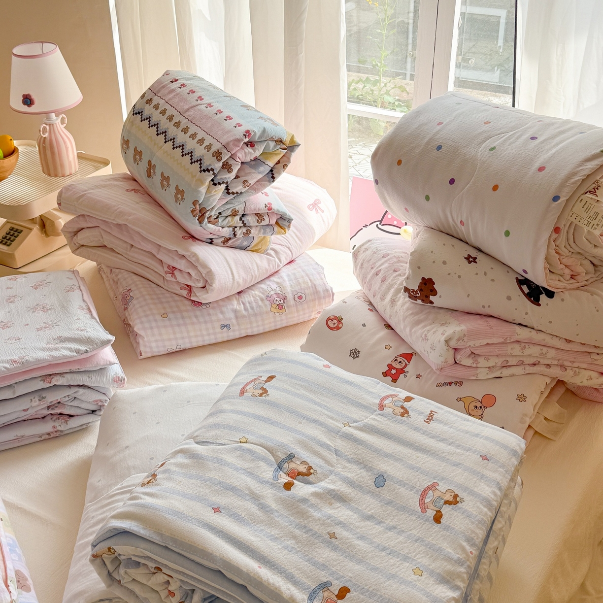 91家纺网 家纺一手货源 找家纺 （总）温眠家纺 2026新款针织泡芙双层纱夏被四件套